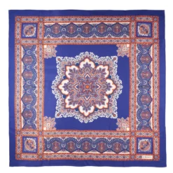 SCIALLE 140 MARRONE E BLUETTE IN LANA Fantasia floreale