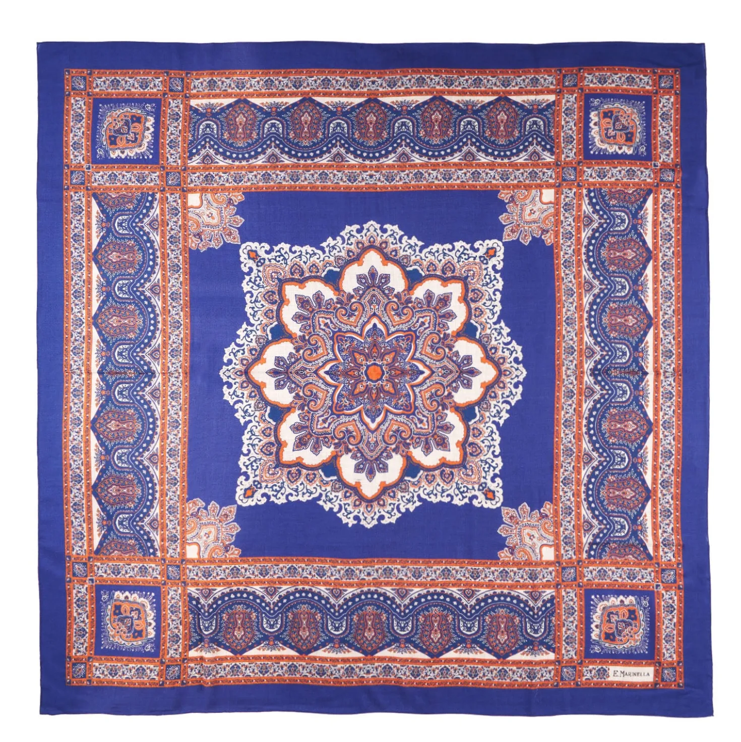 SCIALLE 140 MARRONE E BLUETTE IN LANA Fantasia floreale