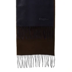 SCIARPA BICOLOR BLU E MARRONE SCURO IN SETA E CASHMERE Tinta unita