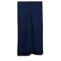 SCIARPA BLU SCURO IN LANA E SETA Pied de poule e pois