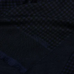 SCIARPA BLU SCURO IN LANA E SETA Pied de poule e spigatino