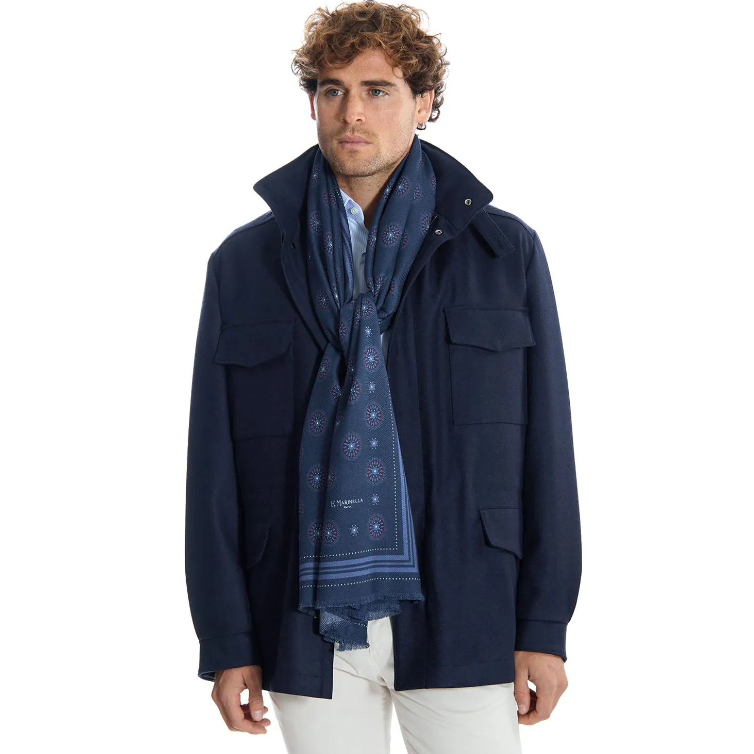 STOLA DARK BLUE IN LANA Decorazioni floreali