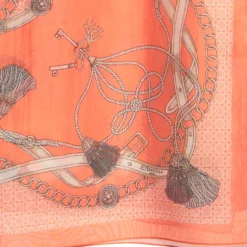 STOLA IN VOILE DI COTONE E SETA ARANCIONE Microfantasia e nappine
