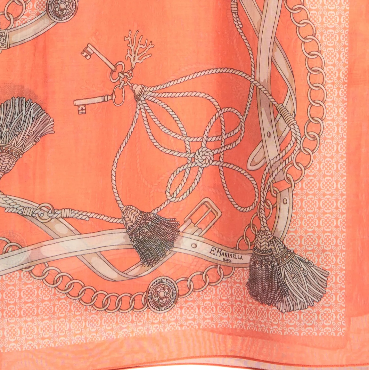 STOLA IN VOILE DI COTONE E SETA ARANCIONE Microfantasia e nappine