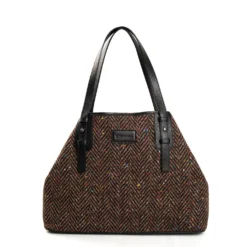 TOTE BAG MARRONE E NERA In lana e pelle martellata