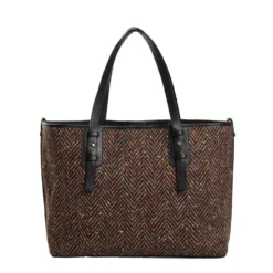 TOTE BAG MARRONE E NERA In lana e pelle martellata