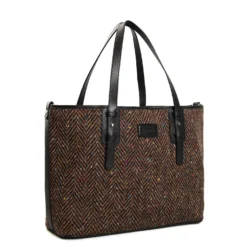 TOTE BAG MARRONE E NERA In lana e pelle martellata