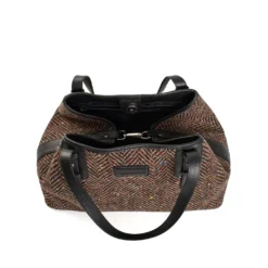 TOTE BAG MARRONE E NERA In lana e pelle martellata
