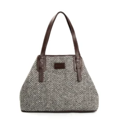 TOTE BAG MARRONE In lana e pelle martellata