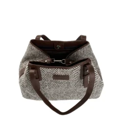 TOTE BAG MARRONE In lana e pelle martellata