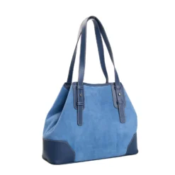 TOTE BAG MIDI AZZURRO POLVERE In suede e pelle