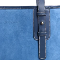 TOTE BAG MIDI AZZURRO POLVERE In suede e pelle