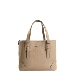TOTE BAG MIDI COLOR TORTORA In pelle martellata