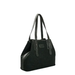 TOTE BAG MIDI VERDE SCURO In lana e pelle