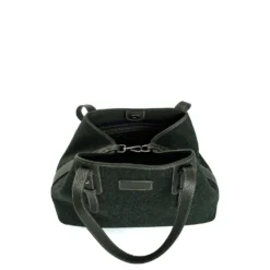 TOTE BAG MIDI VERDE SCURO In lana e pelle